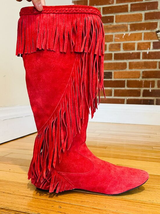 Sam Edelman Red Fringe Boots Size 8.5 M - Picture 2 of 16